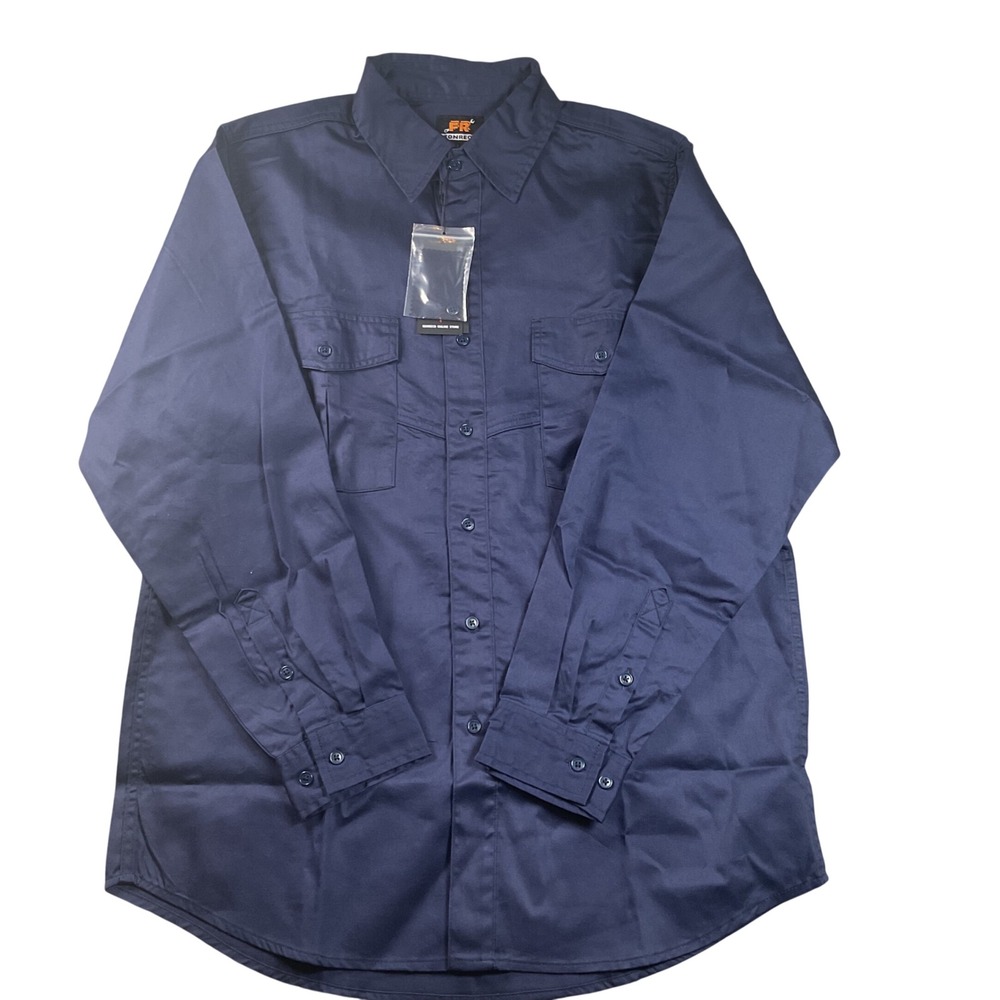 NEW Konreco FR Work Shirt Mens Large Navy Blue ‎ Flame Resistant NFPA 2112 CAT 2